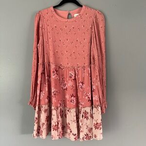 Penelope‎ Rose Rose Pink Tiered Floral Midi Dress LARGE